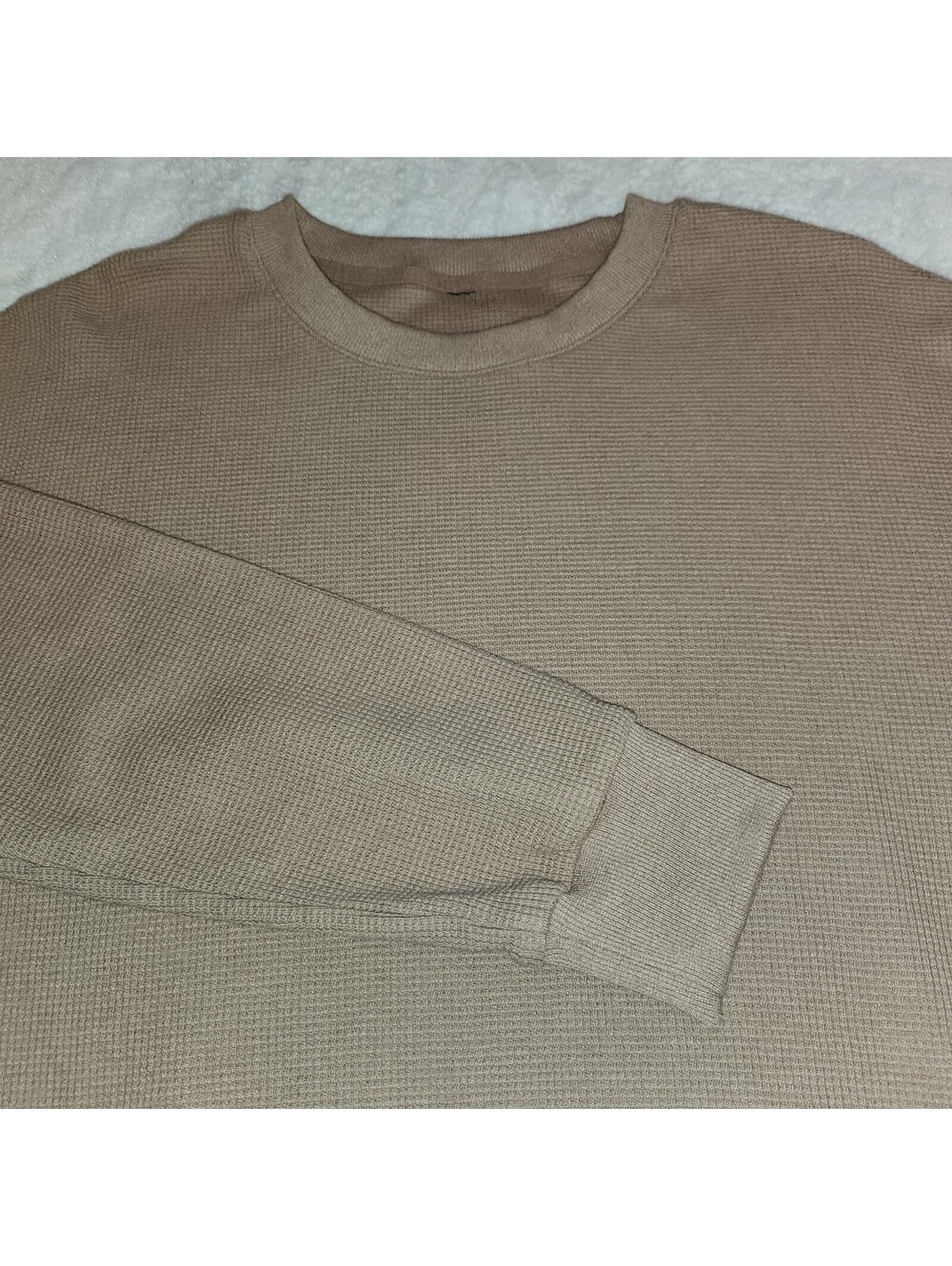 Comfrt Taupe Waffle Knit Crewneck Sweatshirt Thermal Oversized Pullover A9